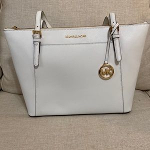 Michael Kors white leather Ciara tote